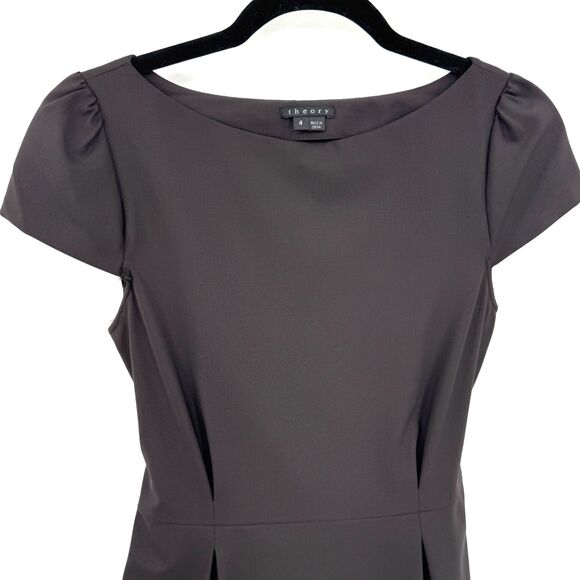 THEORY Analba Black Cap Sleeve Fit & Flare Sheath Mini Dress Size 4 - Picture 2 of 8